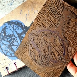 Carnet artisanal linogravure astronomie fait main