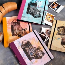 Album photo carré artisanal linogravure vintage
