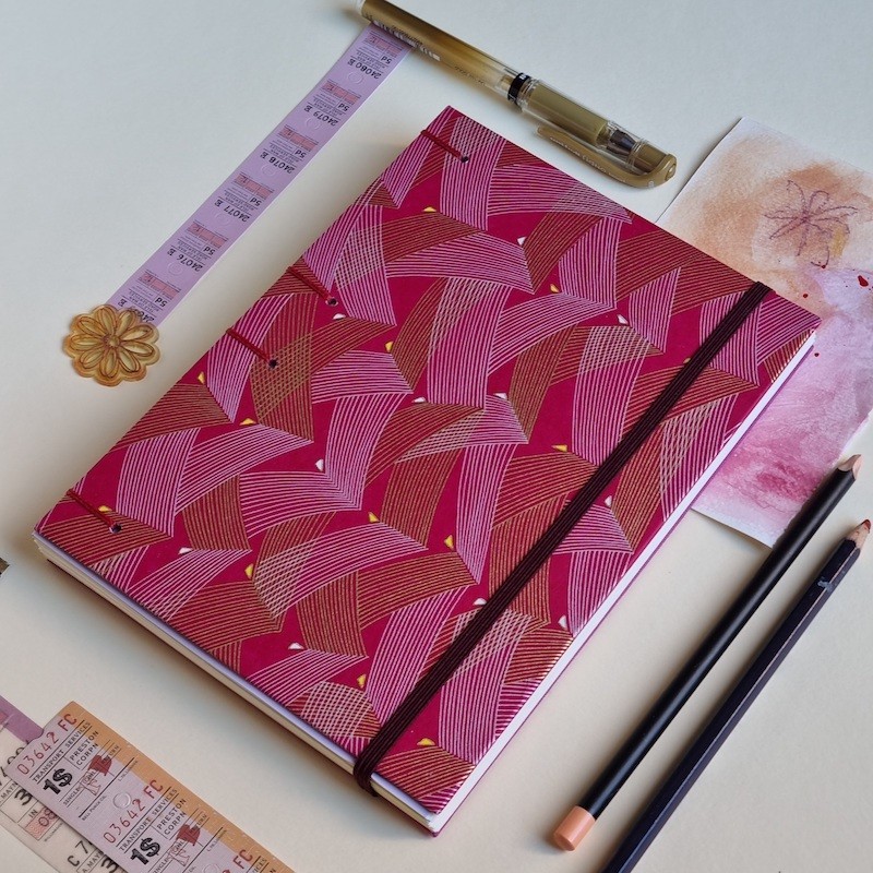 Carnet de note A5 artisanal rose japanese chiyogami