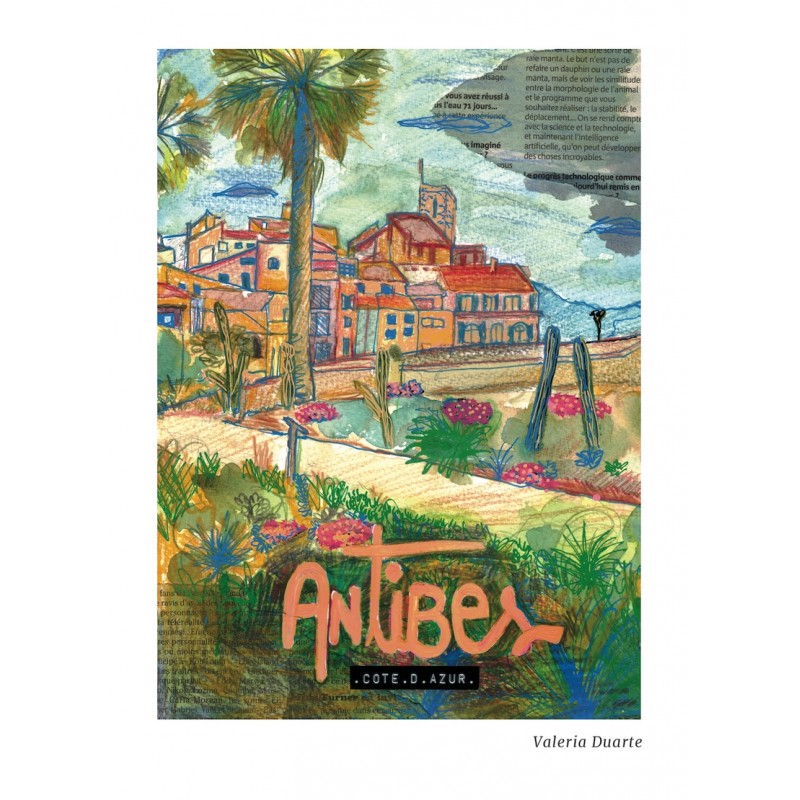carte postale artistique d'Antibes avec vue du musée Picasso
