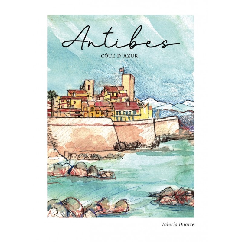 carte postale artistique d'Antibes avec vue du musée Picasso