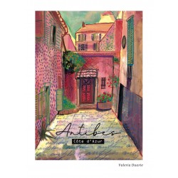 Carte postale artistique rue d'Antibes  reproduction dessin fait main
