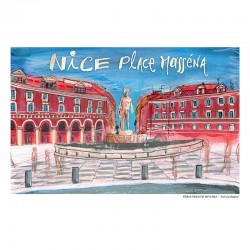 Nice illustrée, Affiche A4, reproduction de dessin fait main sur papier recyclé, Place Massena