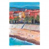 Nice illustrée, Affiche A4, Plage des Ponchettes, reproduction de dessin fait main sur papier recyclé, promenade des Anglais