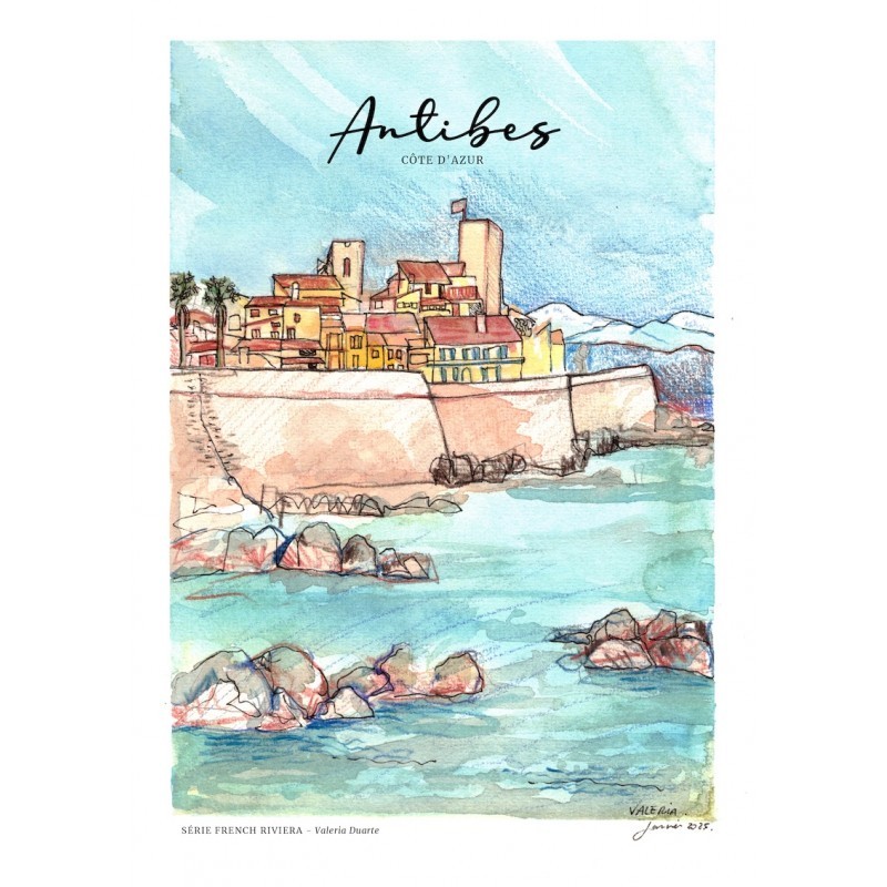 Mini Puzzle 99 pièces Tableaux miniatures Vue du Viel Antibes, dessin  fait main